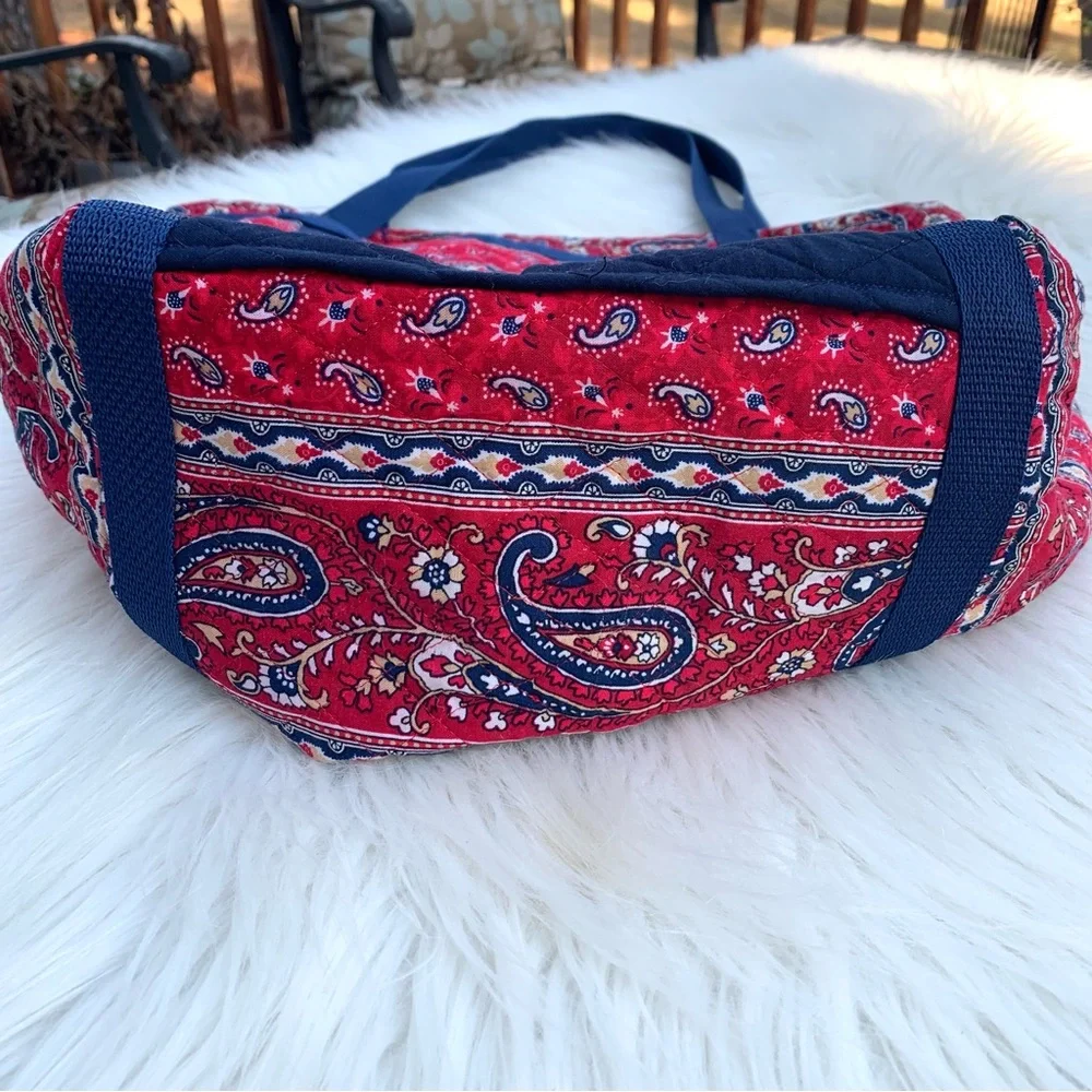 Handmade Red & Blue Paisley Floral Quilted Oversized Tote Purse Bag
